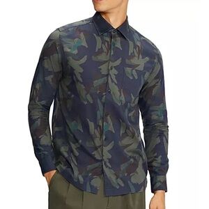 TED BAKER LONDON Fielder Camo Button Down Long Sleeve Shirt 4 Blue Green